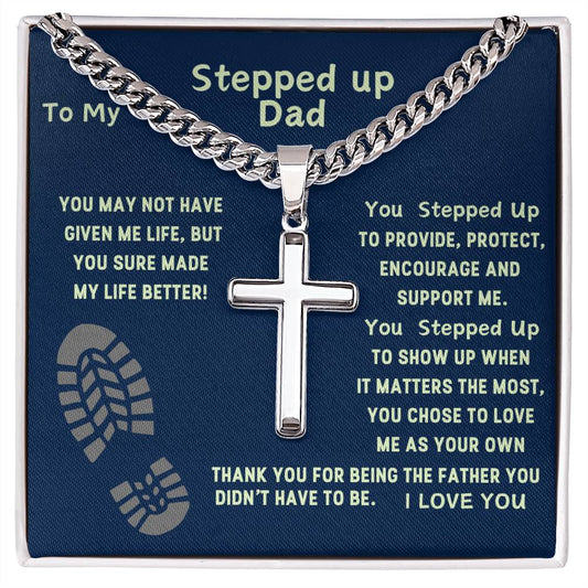 To My Dad Cuban chain necklace with Cross